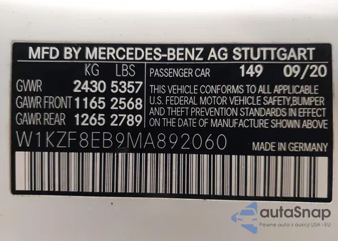 2021 Mercedes-Benz E 350 4Matic from USA, damaged, VIN W1KZF8EB9MA892060